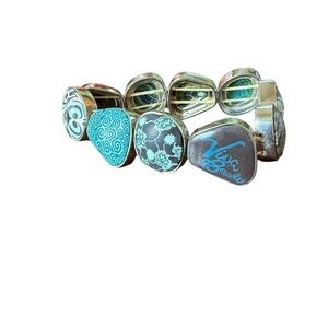 Viva Beads Handmade Clay Stretch Bracelet in Blue Green Gray Black Hues Silver